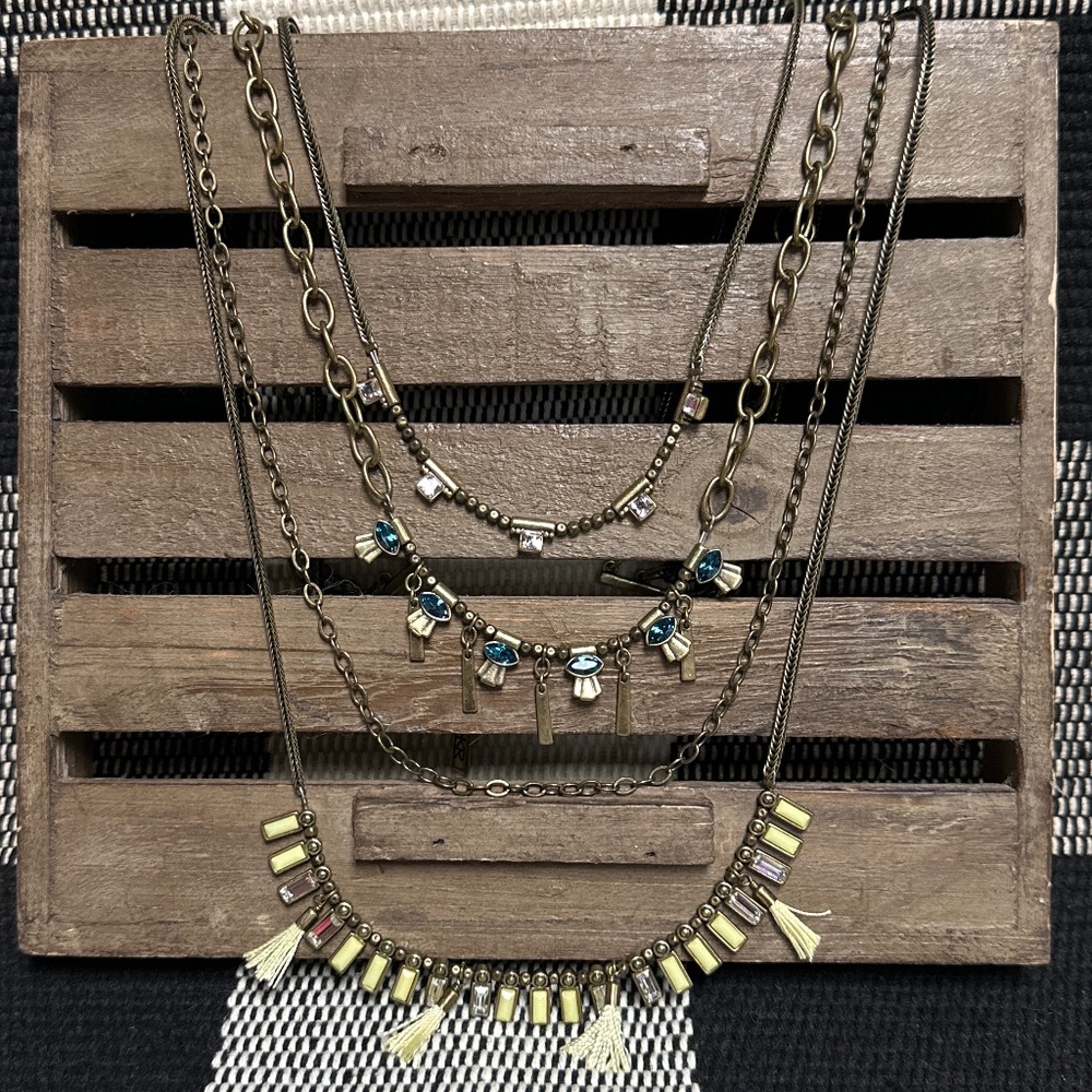 Silpada KR like new neon layers multi layer antique gold crystal fringe necklace